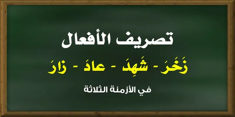 تصريف الأفعال (زَخَرَ - شَهِدَ - عادَ - زارَ) في الأزمنة الثلاثة