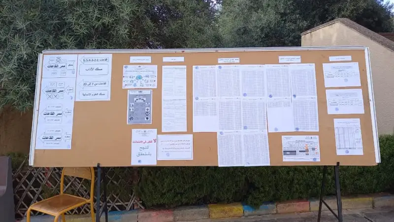 سبورة الإعلانات الخاصة بالامتحان